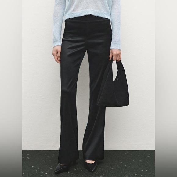 🔥Cach’e, Black SATIN FLARED TROUSERS w/VENTS, Excellent Condition, Size 10 Long - Picture 1 of 13